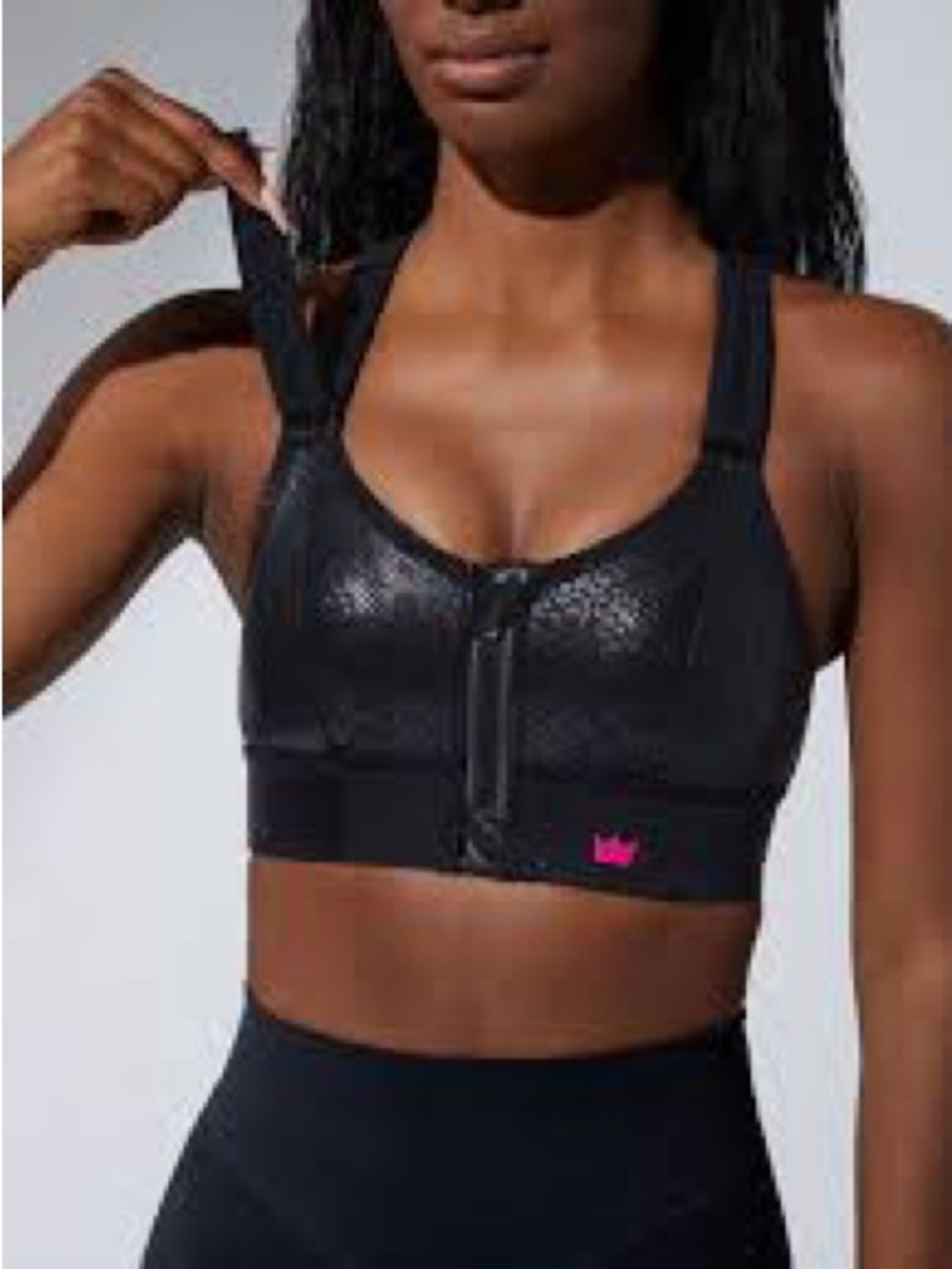 SHEFIT Black Snakeskin Ultimate Sports Bra 1Luxe High Impact Zip Adjustable
